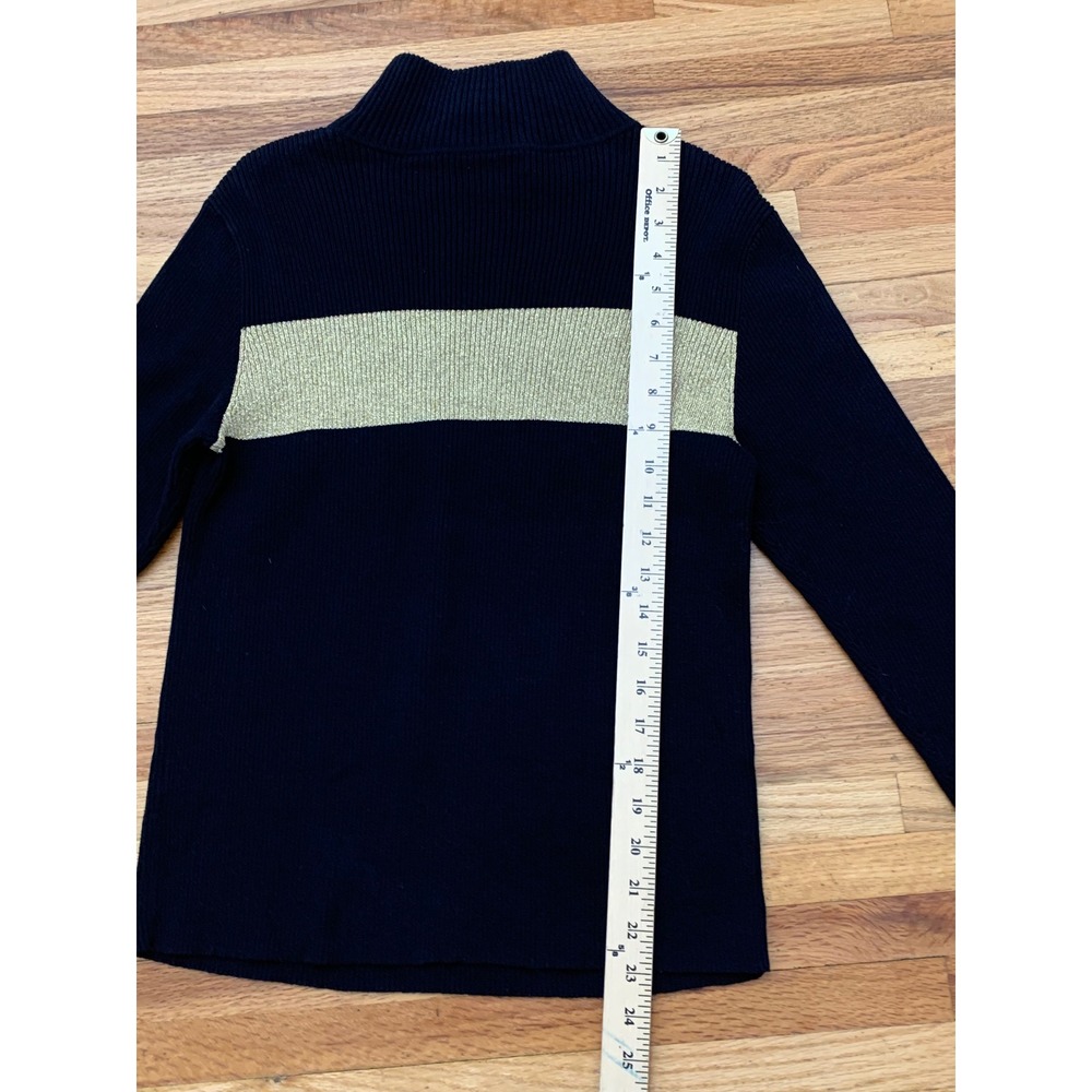 Lauren Ralph Lauren Women's Mock Neck Sweater Black Gold Stripe Button L - Picture 4 of 8